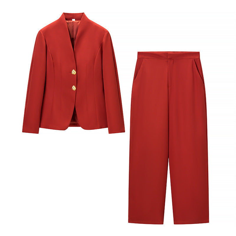 Women Mix & Match Blazer and Palazzo Pants Set with Tailored One-Button Blazer and High Waist Mune Fashion