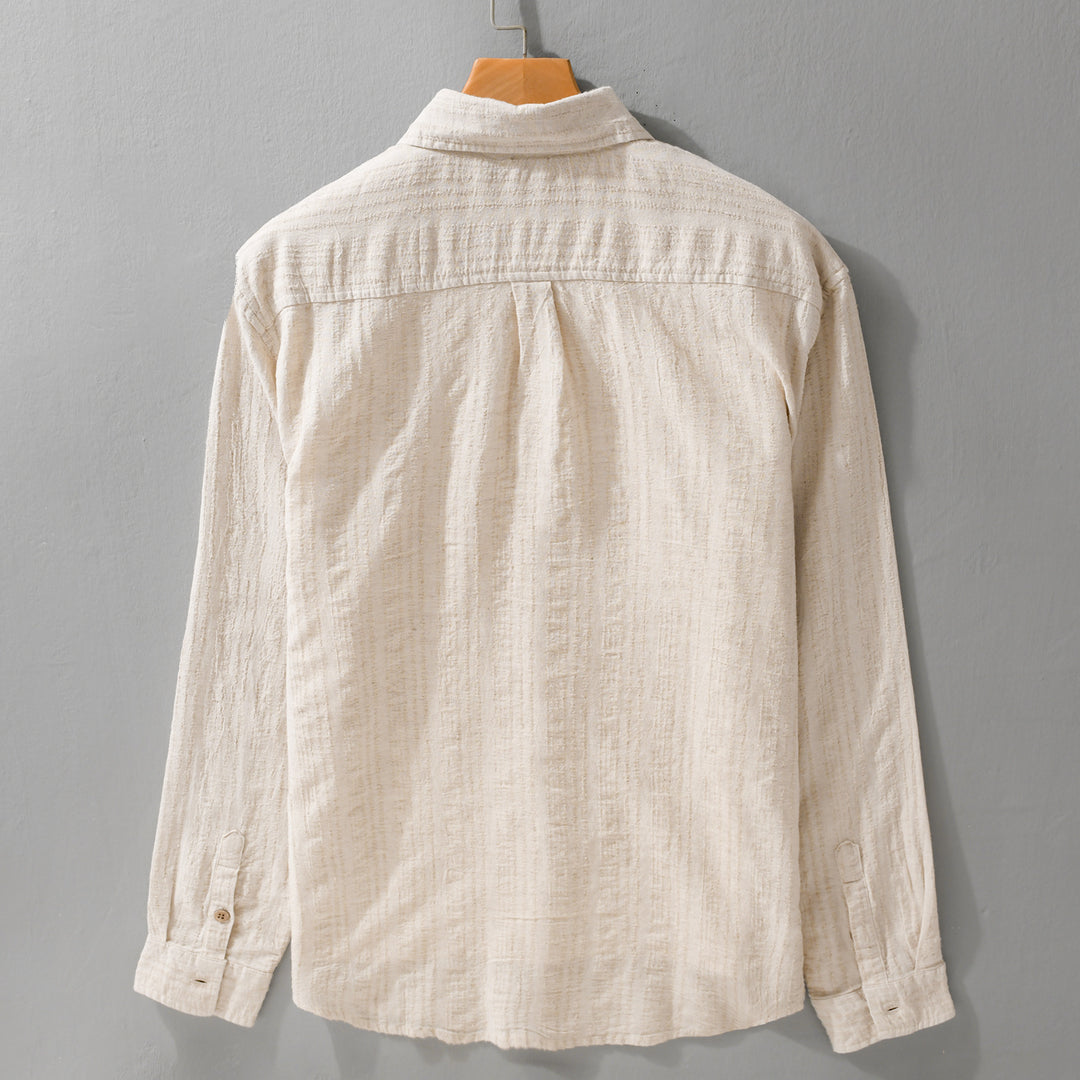 Men's Lightweight Textured Long Sleeve Shirt made of Linen-Cotton Blend Relaxed Fit with Chest Pocket Mune Fashion