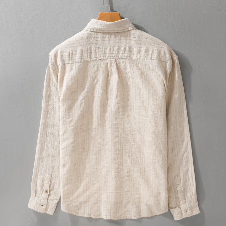 Men's Lightweight Textured Long Sleeve Shirt made of Linen-Cotton Blend Relaxed Fit with Chest Pocket Mune Fashion