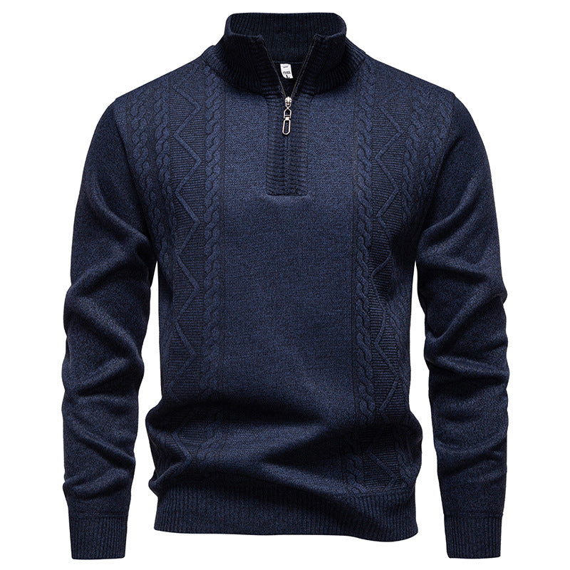 Men's premium knit pullover with half-zip, stand-up collar, and decorative cable pattern Mune Fashion
