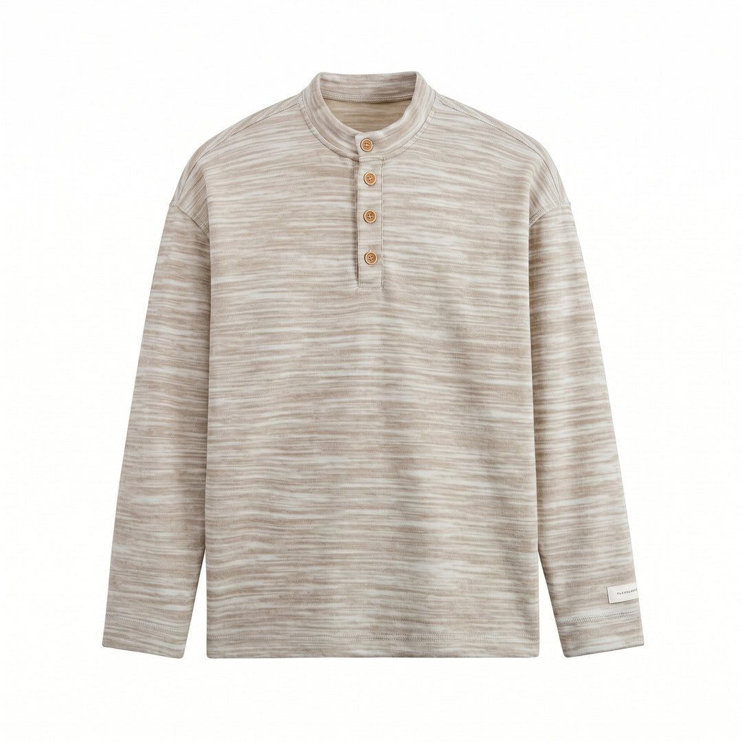 Men's Structured Henley Knit Sweater with Stand-Up Collar and Mélange Texture Mune Fashion