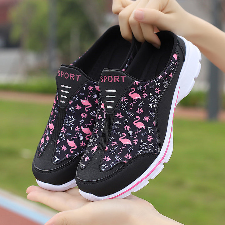 Ladies slip-on sneakers with flamingo motif, elastic entry and cushioned EVA sole Mune Fashion