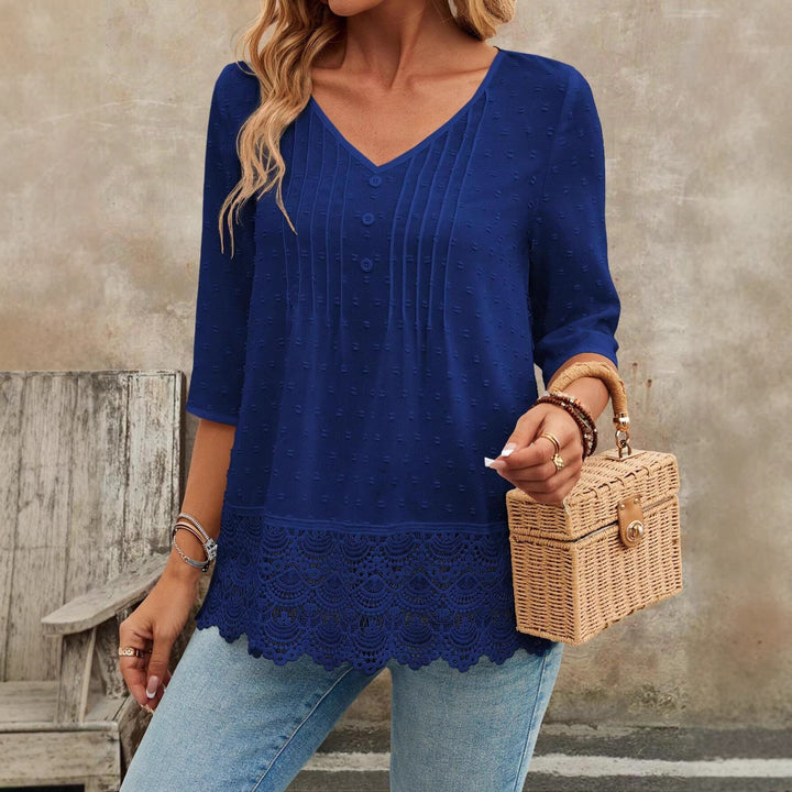 Women Tunic Blouse with Lace Trim and Structured Pintucks Mune Fashion