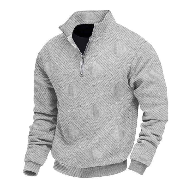 Men's Half-Zip Knit Sweater with Geometric Structure and Stand Collar Mune Fashion
