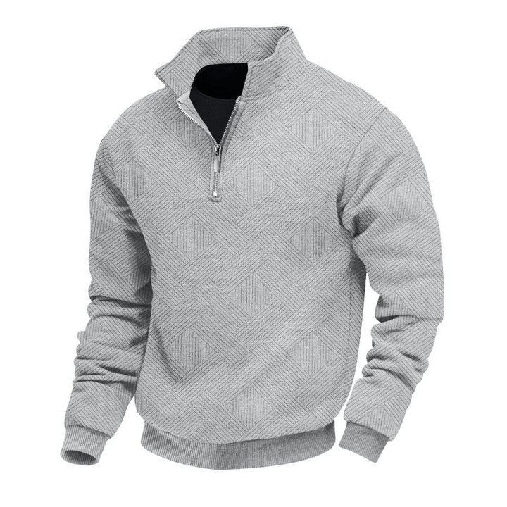 Men's Half-Zip Knit Sweater with Geometric Structure and Stand Collar Mune Fashion