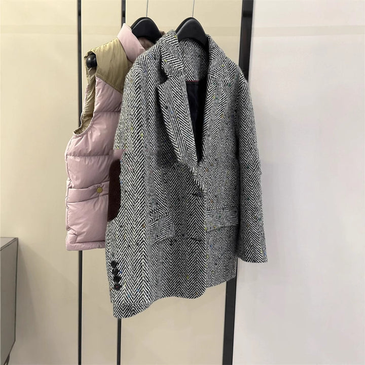 Women Classic Herringbone Blazer Mune Fashion