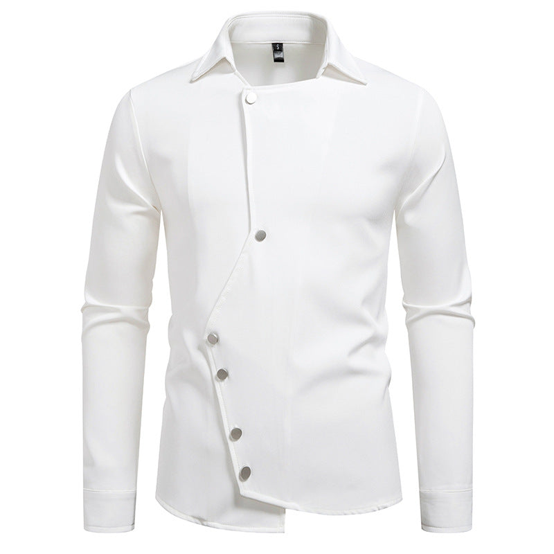 Men's Asymmetric Shirt with Diagonal Snap Button Closure Mune Fashion
