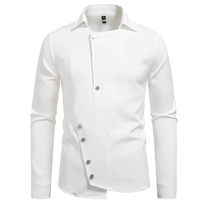 Men's Asymmetric Shirt with Diagonal Snap Button Closure Mune Fashion