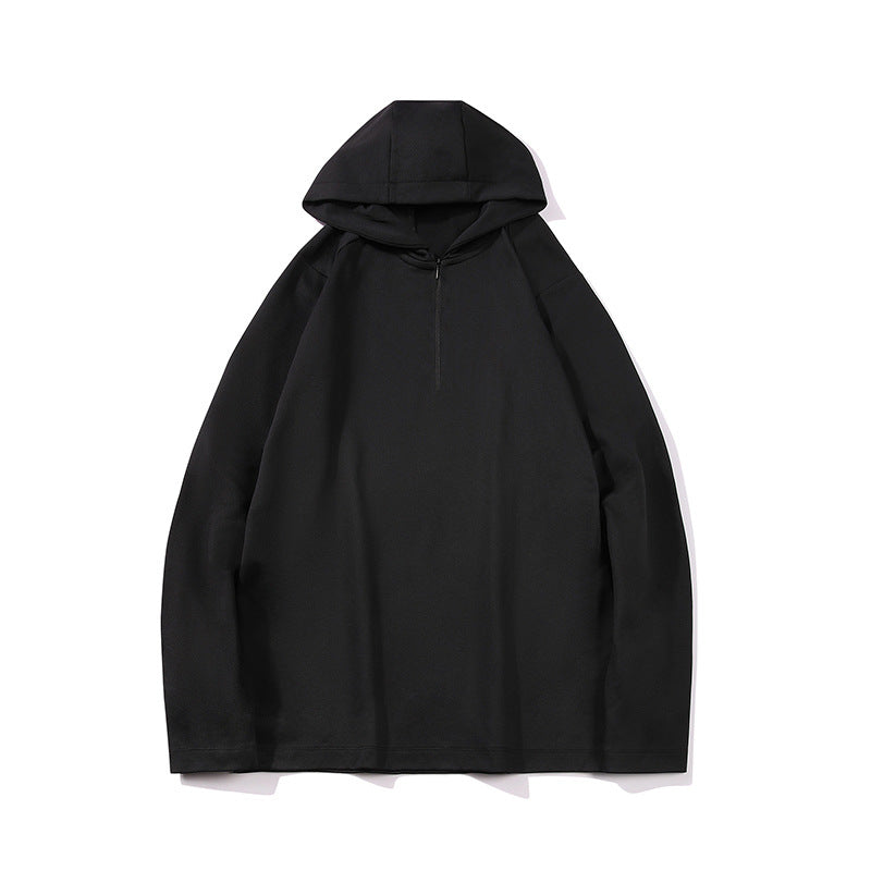 Men's Lightweight Half-Zip Hoodie in Oversized Relaxed Fit made of Technical Jersey Mune Fashion