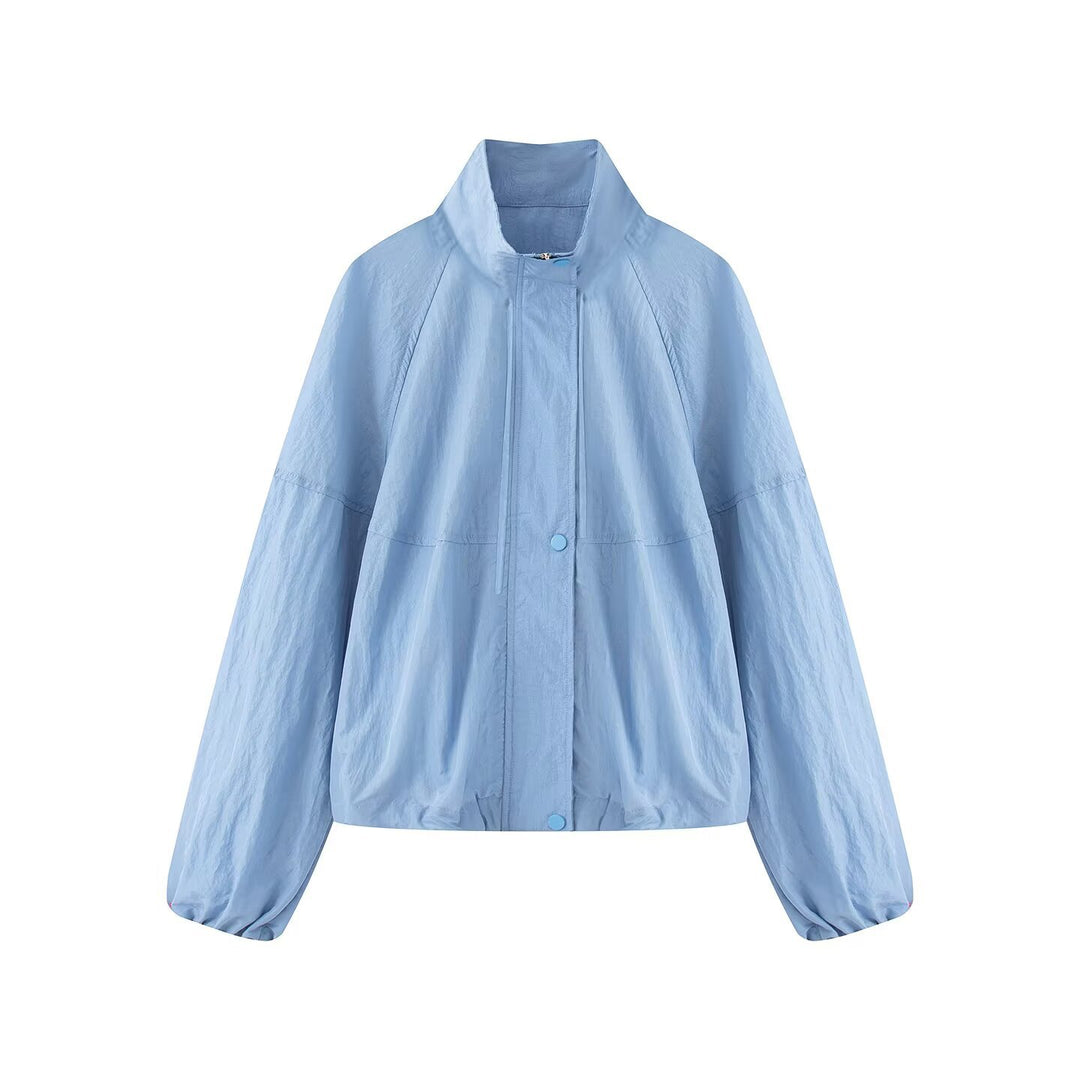 Women's Light Oversized Blouson Jacket made of Nylon with Stand-Up Collar, Drawstring and Snap Button Closure Mune Fashion