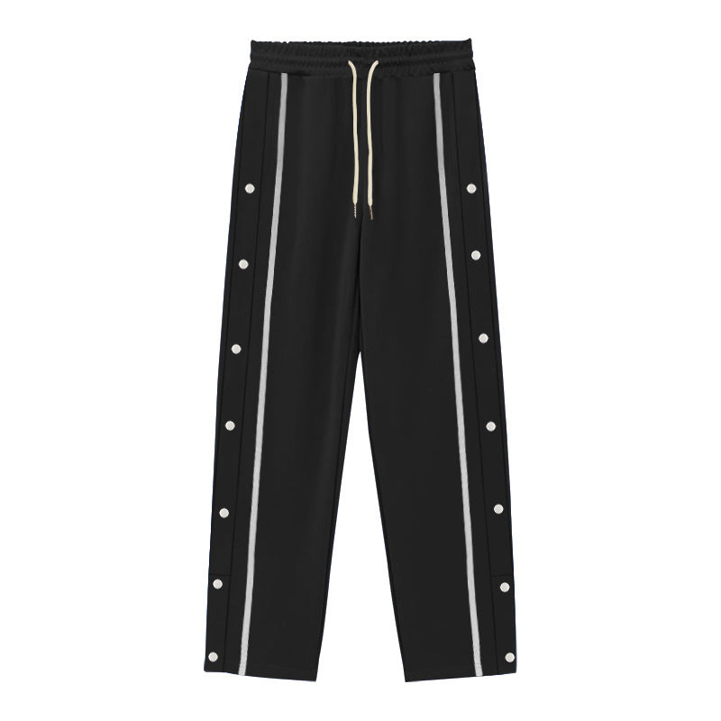 Men's Snap Track Pants with Side Contrast Stripe, Snap Button Placket and Elastic Waistband Mune Fashion