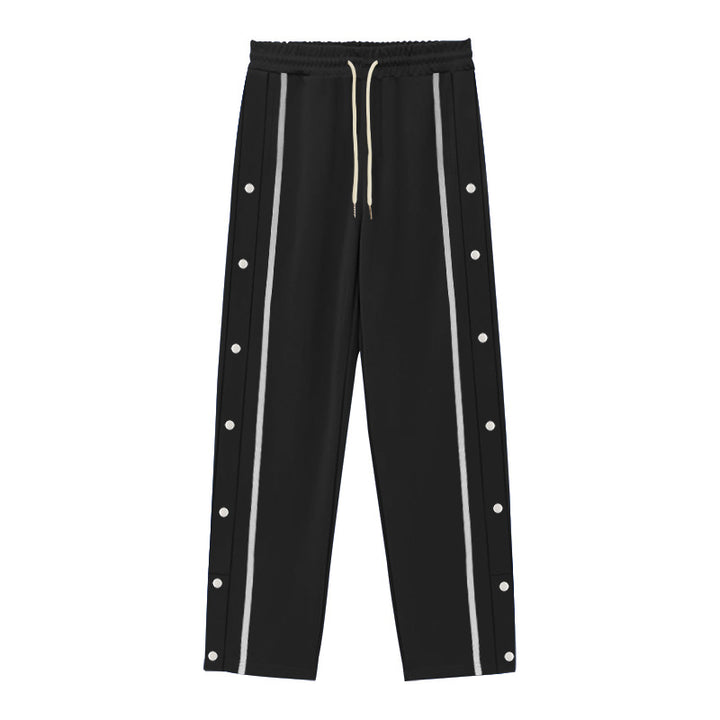 Men's Snap Track Pants with Side Contrast Stripe, Snap Button Placket and Elastic Waistband Mune Fashion