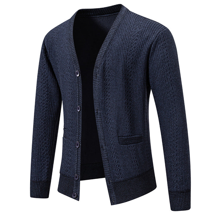 Men's Textured V-Neck Knit Cardigan with Button Placket and Pockets Mune Fashion