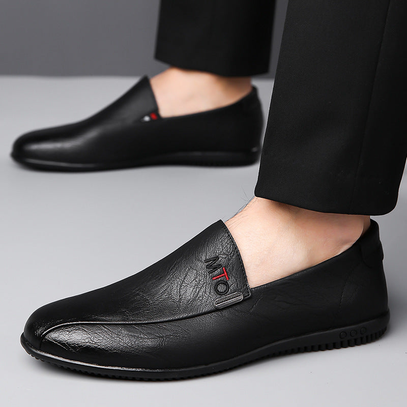 Men's Elegant Leather-Look Loafers with Flexible Nubby Rubber Sole Mune Fashion