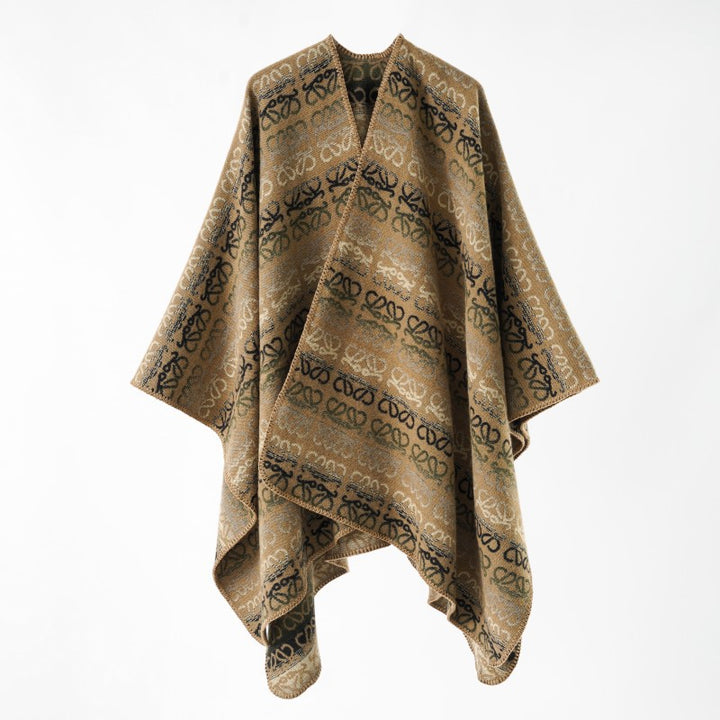 Women's overlay cape in jacquard knit with all-over monogram and soft drape
