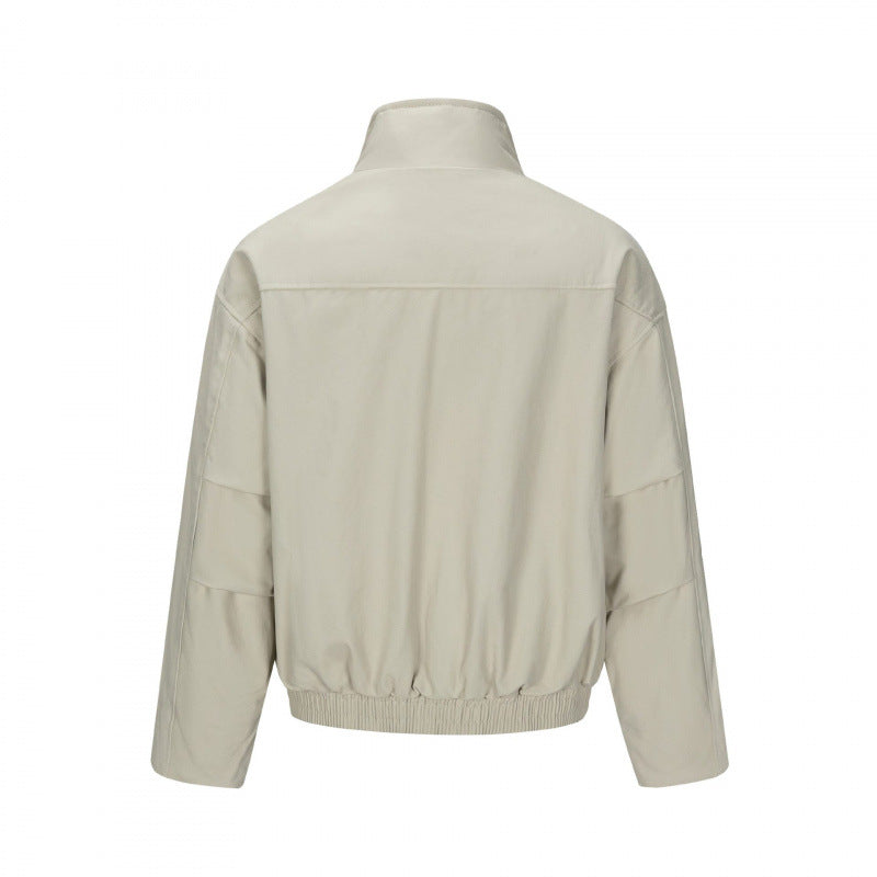 Men's Asymmetric Short Jacket with Stand Collar, Quilted Front Placket and Elastic Hem Mune Fashion