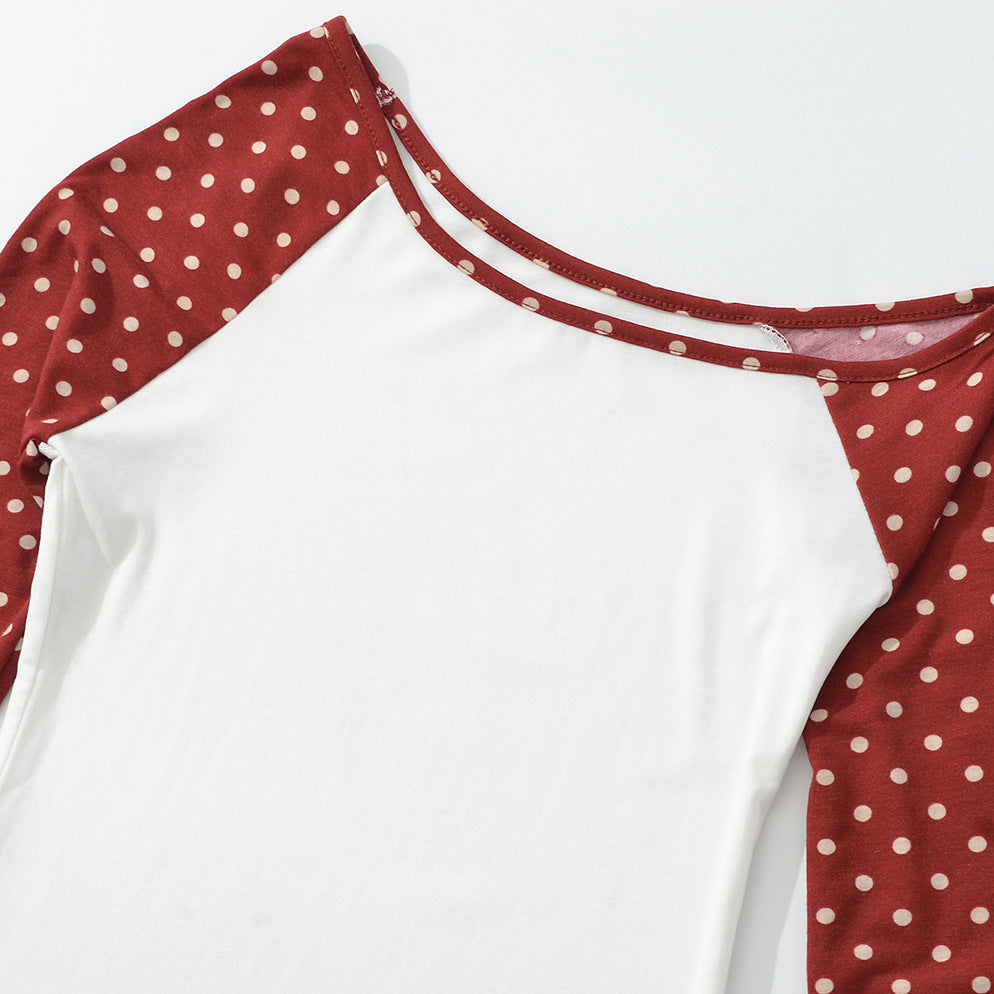 Ladies Asymmetrical Long Sleeve with Polka Dot Raglan Sleeves Mune Fashion