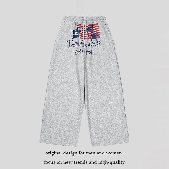 Women's Wide Culotte Lounge Pants with High Comfort Waistband, Drawstring and Star Flag Print Mune Fashion