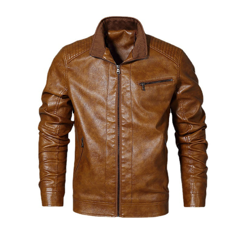Men's slim-fit faux leather blouson with high closing stand collar and shoulder padding Mune Fashion