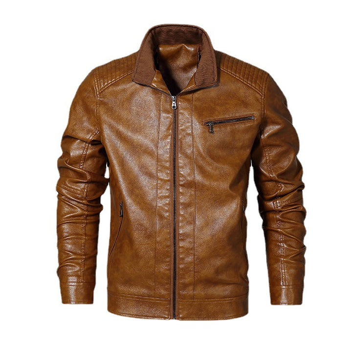 Men's slim-fit faux leather blouson with high closing stand collar and shoulder padding Mune Fashion