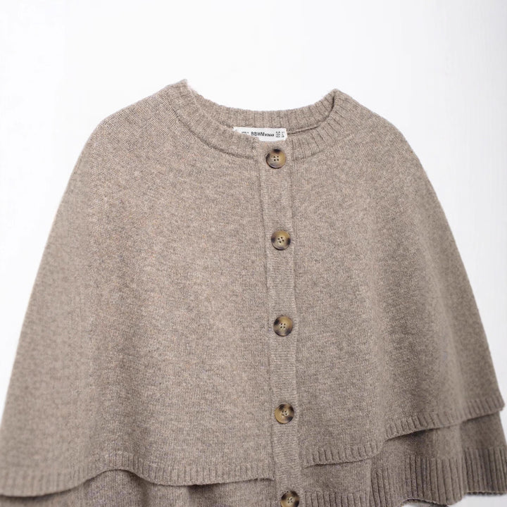 Women's cape cardigan with full button placket and double-layered hem Mune Fashion