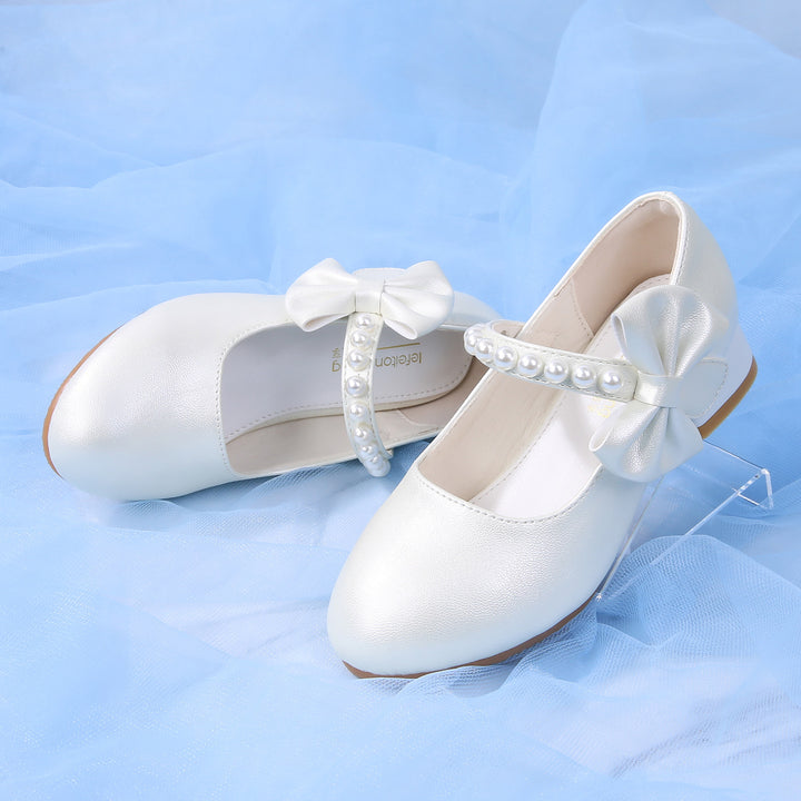 Girls elegant ballerinas with bow and pearl accents Mune Fashion