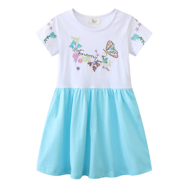 Girls casual dress with enchanting flower and butterfly embroidery Mune Fashion