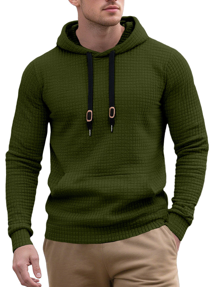 Men's narrow-cut quilted hoodie with fine square texture, drawstring and ribbed hem Mune Fashion