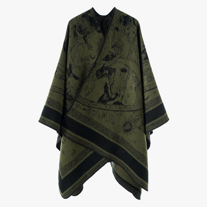 Women's Jacquard Cape Poncho with double-sided weave structure and V-neck Mune Fashion