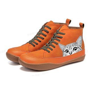 Women's ankle-high sneakers with cute cat motif embroidery and ergonomic comfort insole Mune Fashion