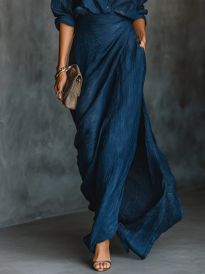 Ladies Draped Maxi Skirt with Wrap Effect and Crinkle Texture Mune Fashion