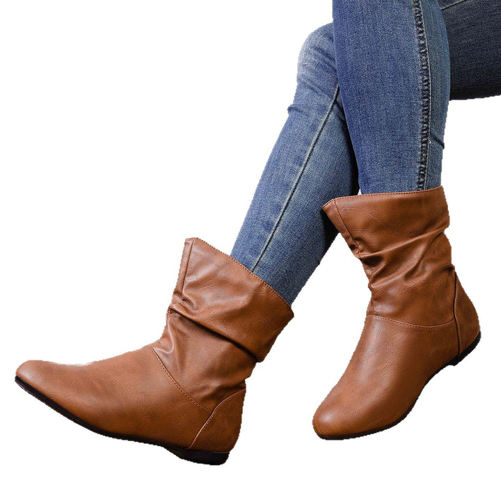 Women's soft slouch boots with flat sole and gathered shaft Mune Fashion