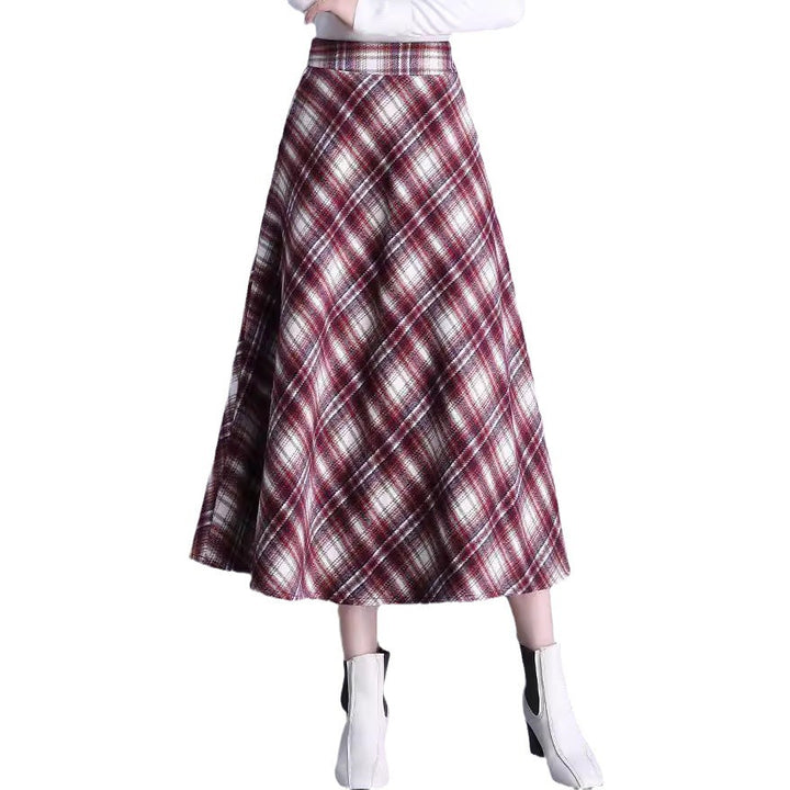 Women's tailored A-line midi skirt with checked pattern, side pockets and wool blend Mune Fashion