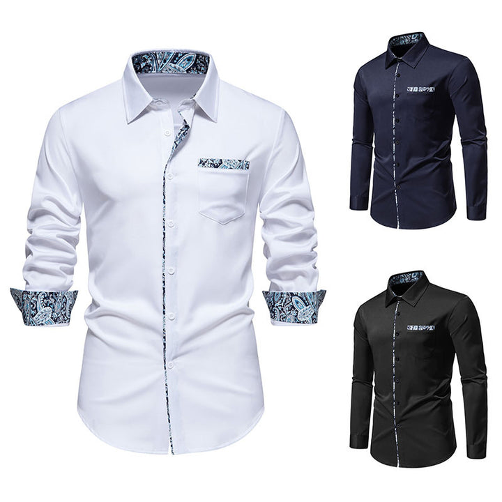 Men's elegant slim-fit shirt with paisley contrast trim on collar band, cuffs, and breast pocket Mune Fashion