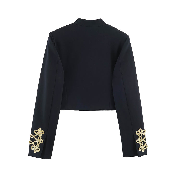 Women's Cropped Bolero Jacket with High Stand-Up Collar and Decorative Galloon Trim Mune Fashion