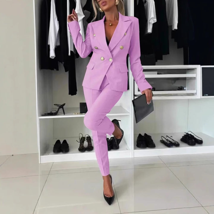 Ladies tailored double-breasted blazer with slim suit trousers Mune Fashion