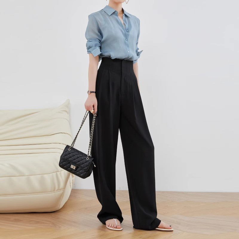 Ladies Elegant and Casual High-Waist Fabric Trousers Drune