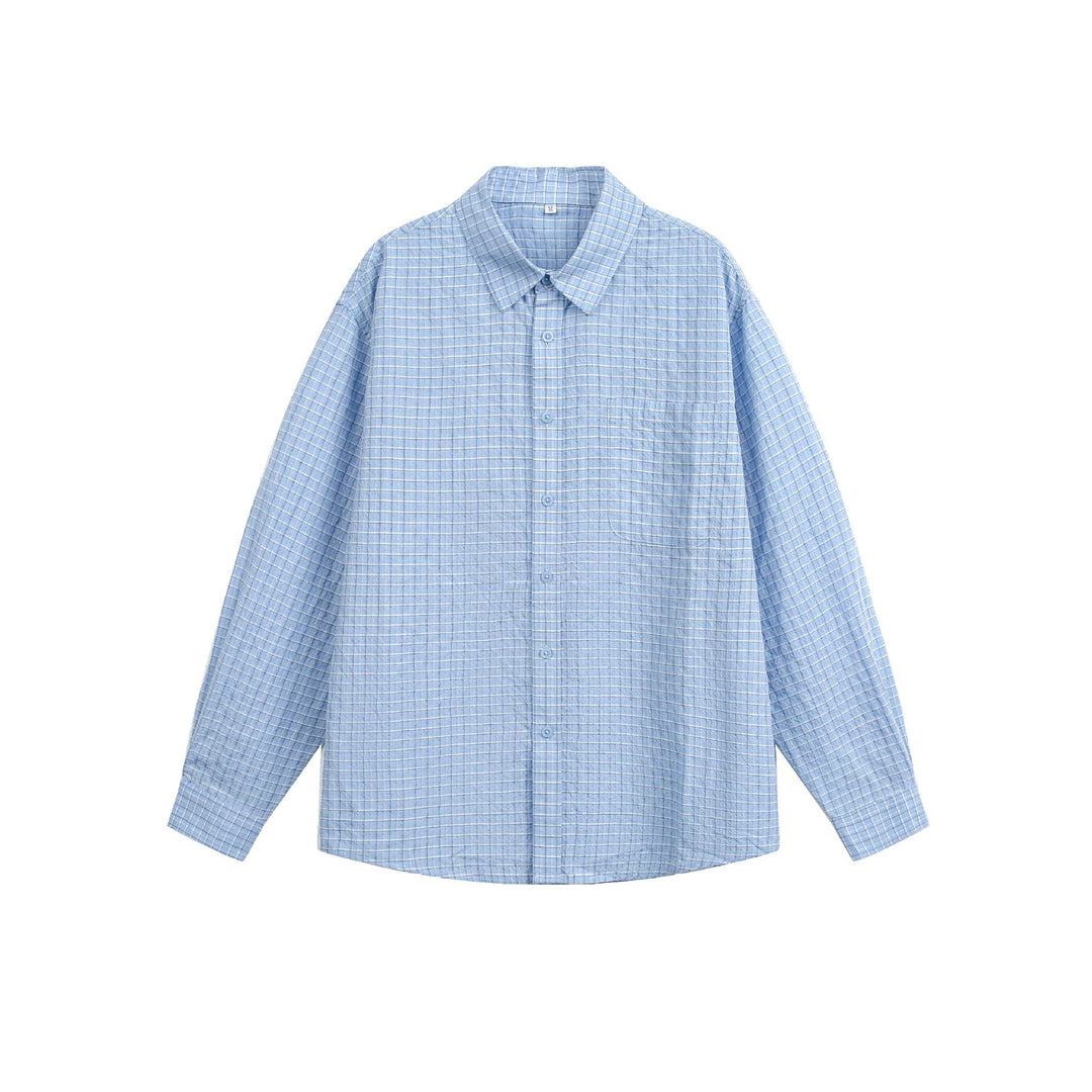 Unisex Relaxed-Fit Cotton Blend Check Shirt with Chest Pocket and Fine Mesh Structure Mune Fashion
