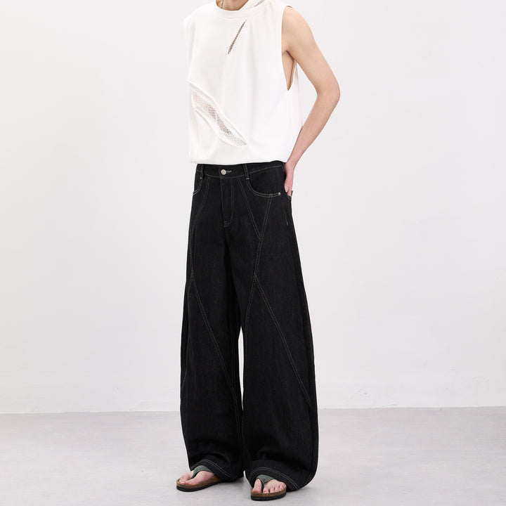 Men's Sleeveless Oversize Tank Top with Mesh Inserts and Asymmetric Cut Mune Fashion
