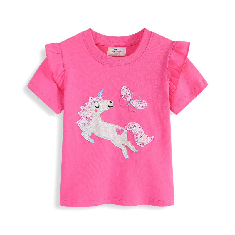 Girls T-shirt with creative ruffle details and charming unicorn motif Mune Fashion