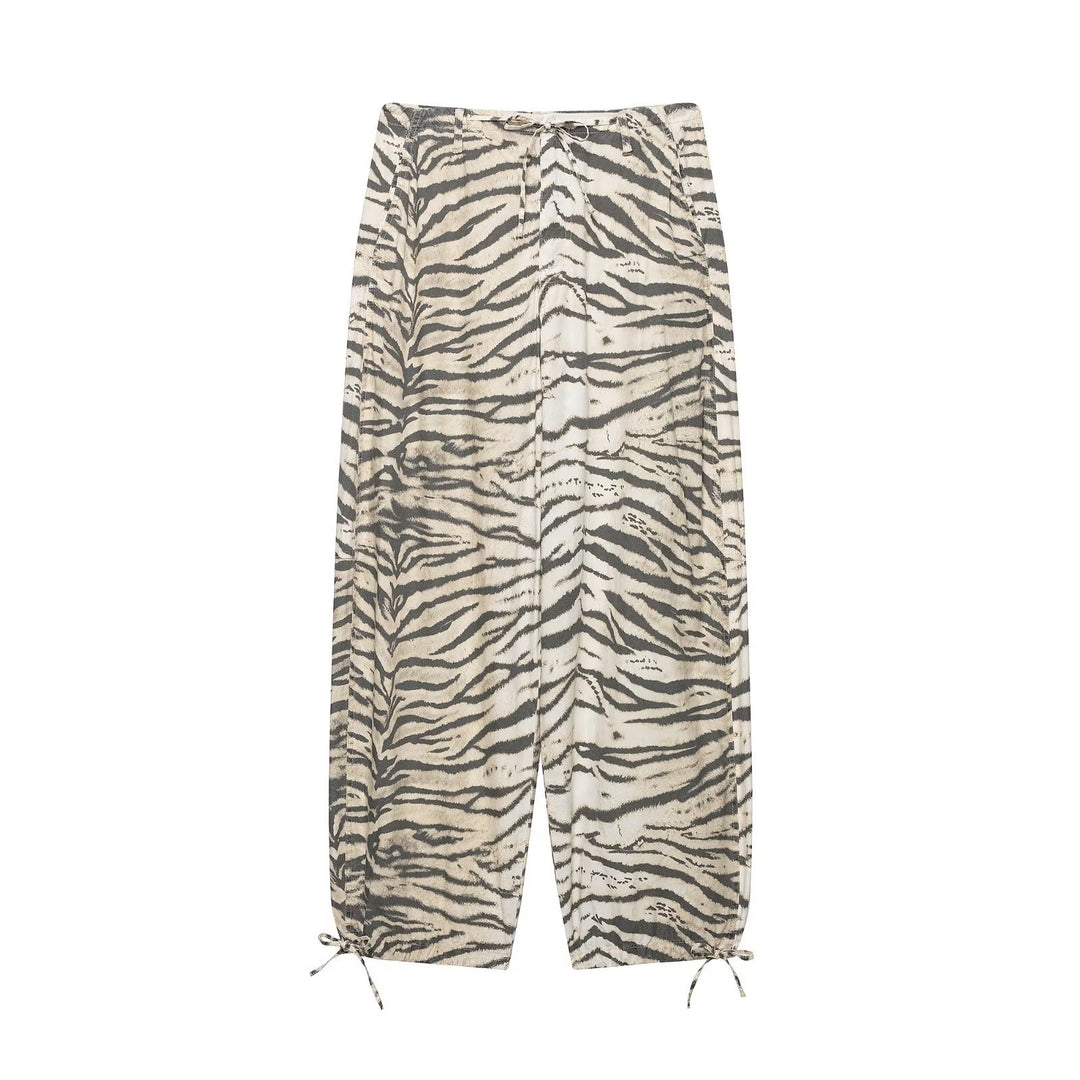 Women's lightweight wide ankle-length pants with drawstring waistband and zebra print Mune Fashion