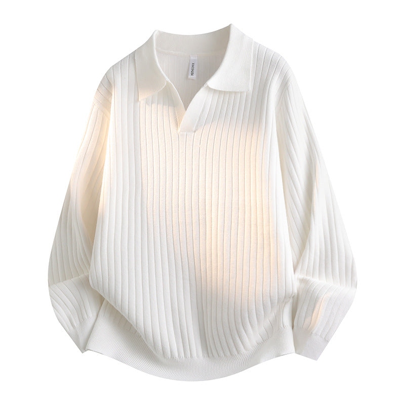 Women Elegant Chunky Knit Sweater with Collar Mune Fashion