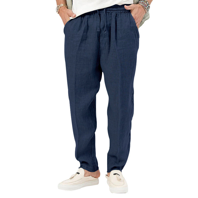 Men's linen jog pants with elastic tunnel drawstring waistband and tapered leg Mune Fashion