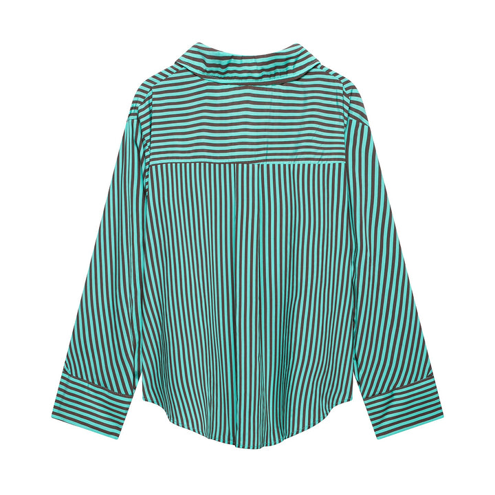 Women's Striped Oversized Shirt Blouse with Chest Pocket and Wide Cuffs Mune Fashion