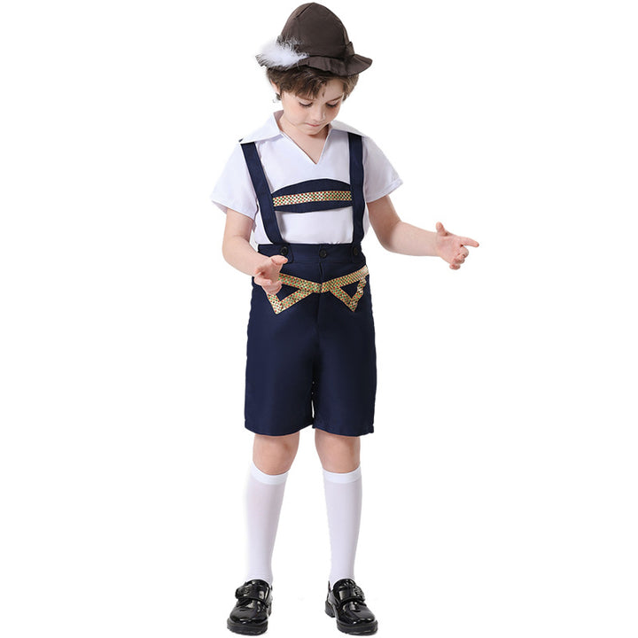 Unisex nan festive children's pants with adjustable suspenders and decorative belt Mune Fashion