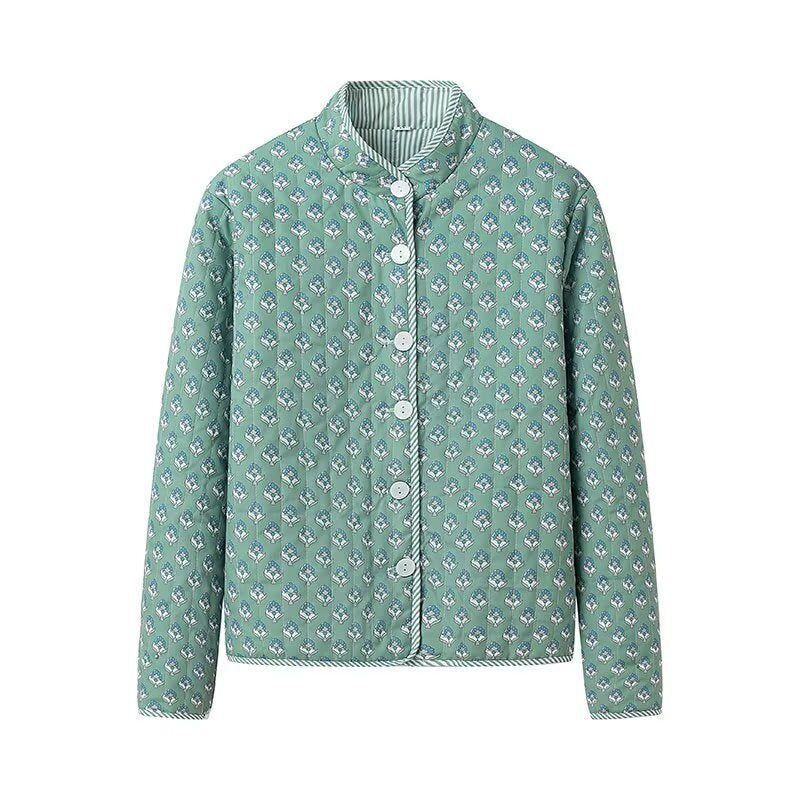 Ladies Lightweight Cotton Blouse with Standing Collar, Full Button Placket and Allover Print Mune Fashion