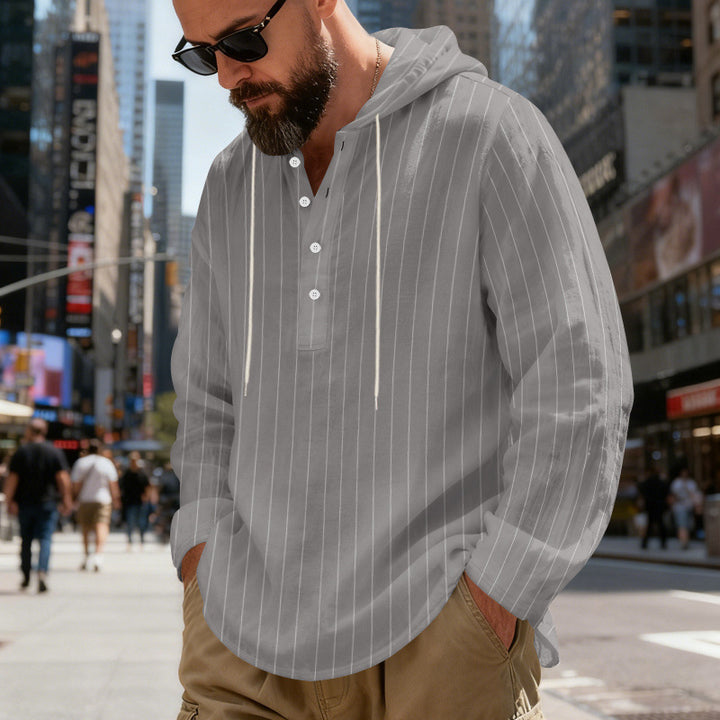 Men's hooded shirt with button placket and pinstripes Mune Fashion