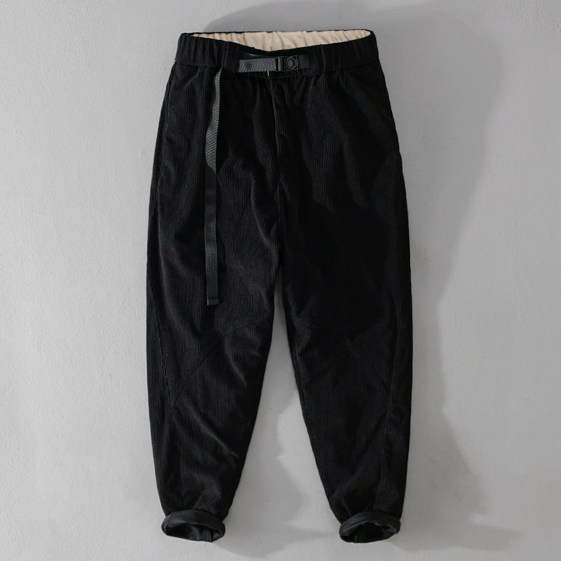 Men's cord chinos with elastic waistband, belt buckle, and tapered fit Mune Fashion