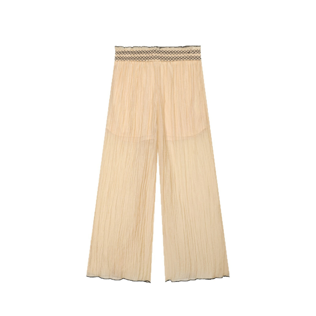 Women's Light Pleated Palazzo Pants with Smocked Waistband and Wide Leg Mune Fashion