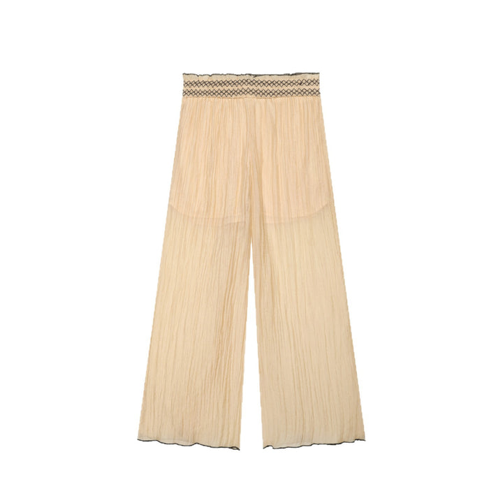Women's Light Pleated Palazzo Pants with Smocked Waistband and Wide Leg Mune Fashion